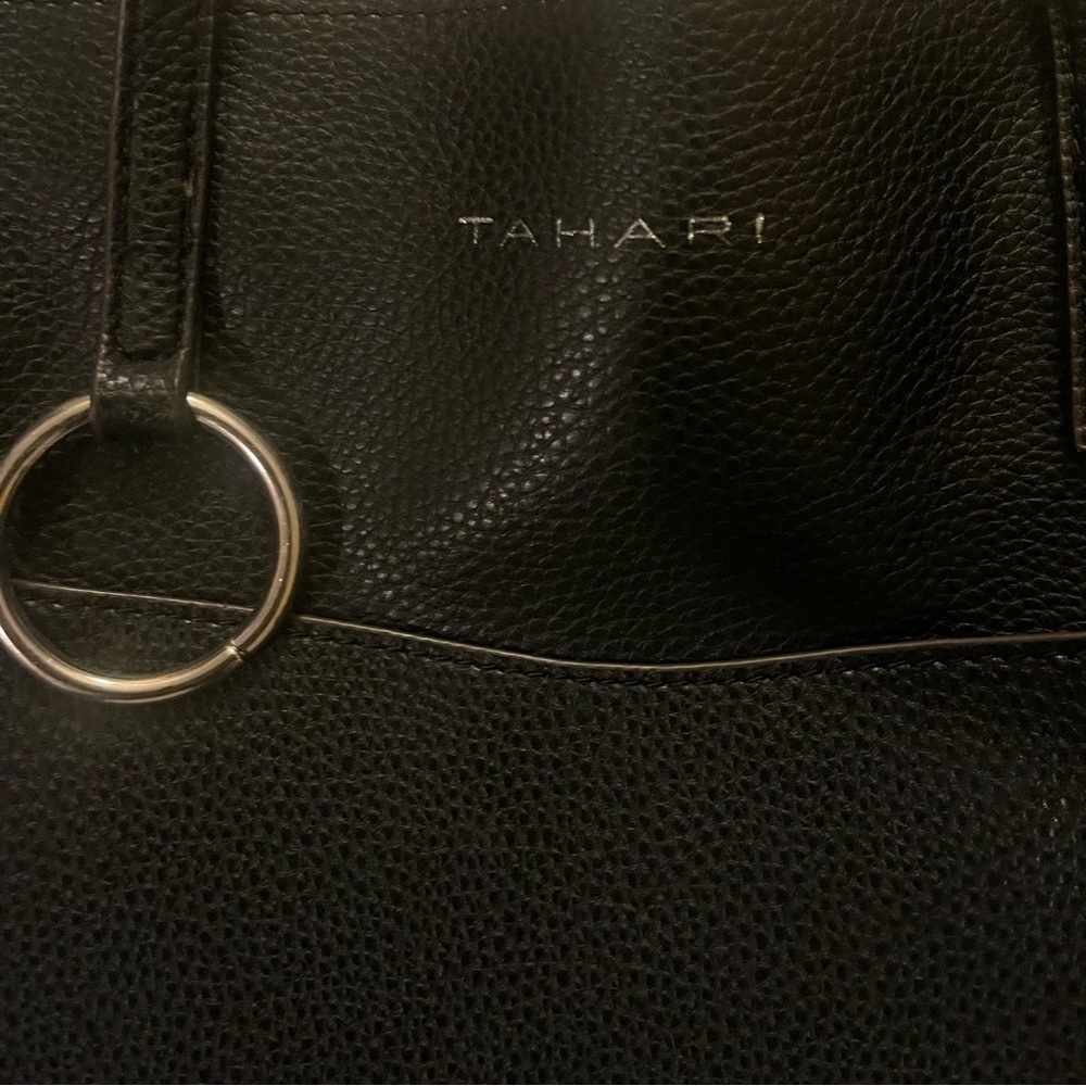 Ellie Tahari medium black leather tote, with wallet attached. Authentic.